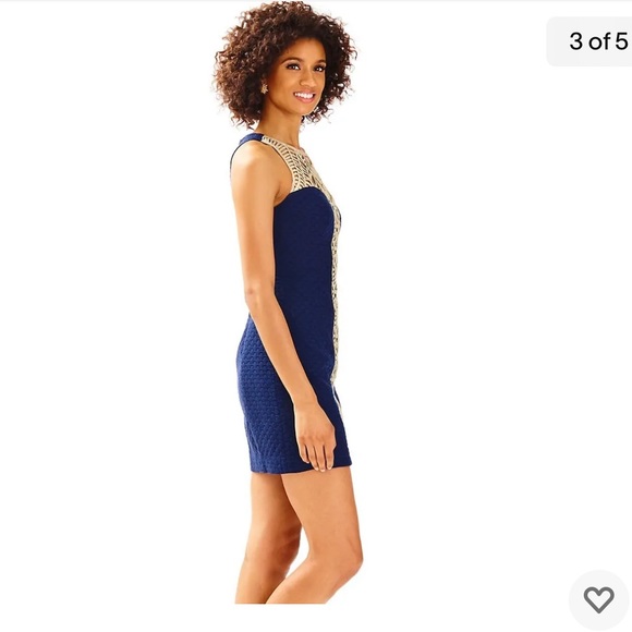 Lilly Pulitzer Navy Gold Tana Shift Dress Size 4 - Picture 4 of 12